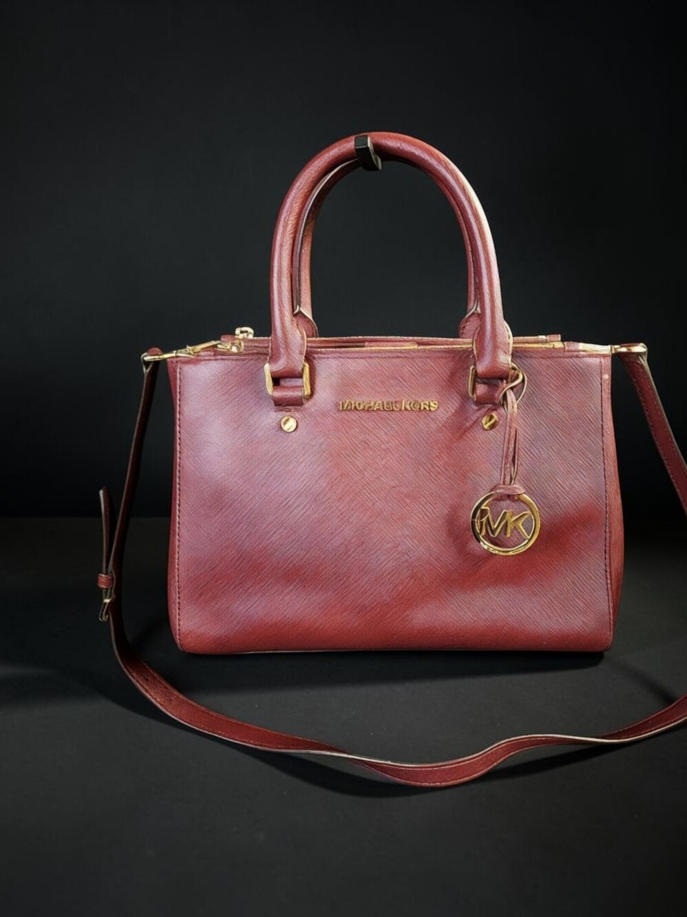 Michael Kors Plum Sutton Saffiano Leather Satchel with Gold Hardware